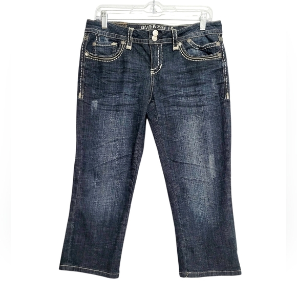 Hydraulic Denim - Hydraulic Womens Capri Jeans 9/10 Dark Wash Stretch Bootcut Cropped Distressed